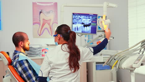 stomatologist doctor lighting the lamp examining patient