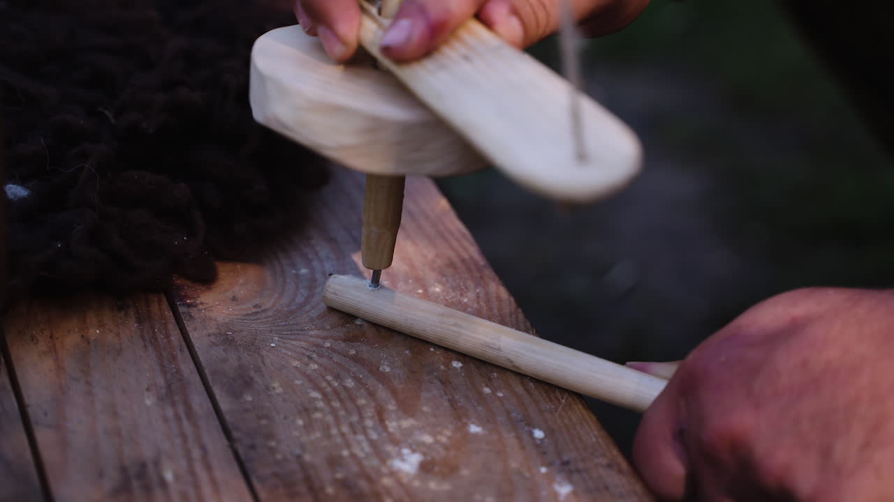 Wooden Spindle Whorl and Spinning Demonstration
