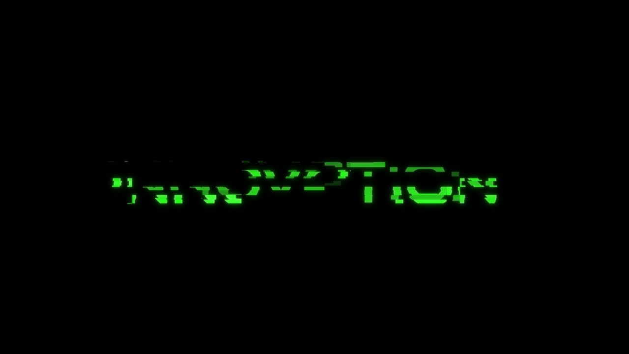 Disappearing inscription on a black background. Green white color. Digital font. 3d animation