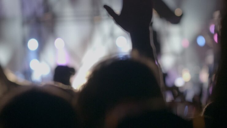 Pubblico che applaude contro le luci del palco