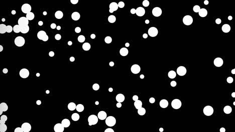 digital animation of small white circles representing bubbles, moving in space, isolated on black background