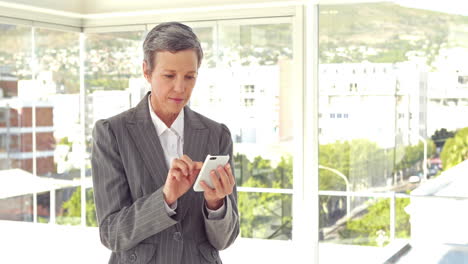 Worried-businesswoman-using-her-smartphone