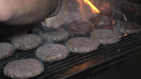 Delicious-beef-burger-cooking,-hot-barbecue-grill