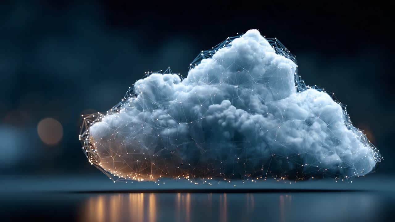 A Stunning Visualization of a Cloud with Networks of Lights Captured in Two Frames, Showcasing the Intricate Beauty of Technology and Nature Intertwined