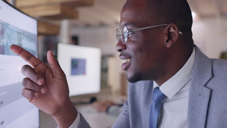 Business,-computer-and-black-man-online-reading