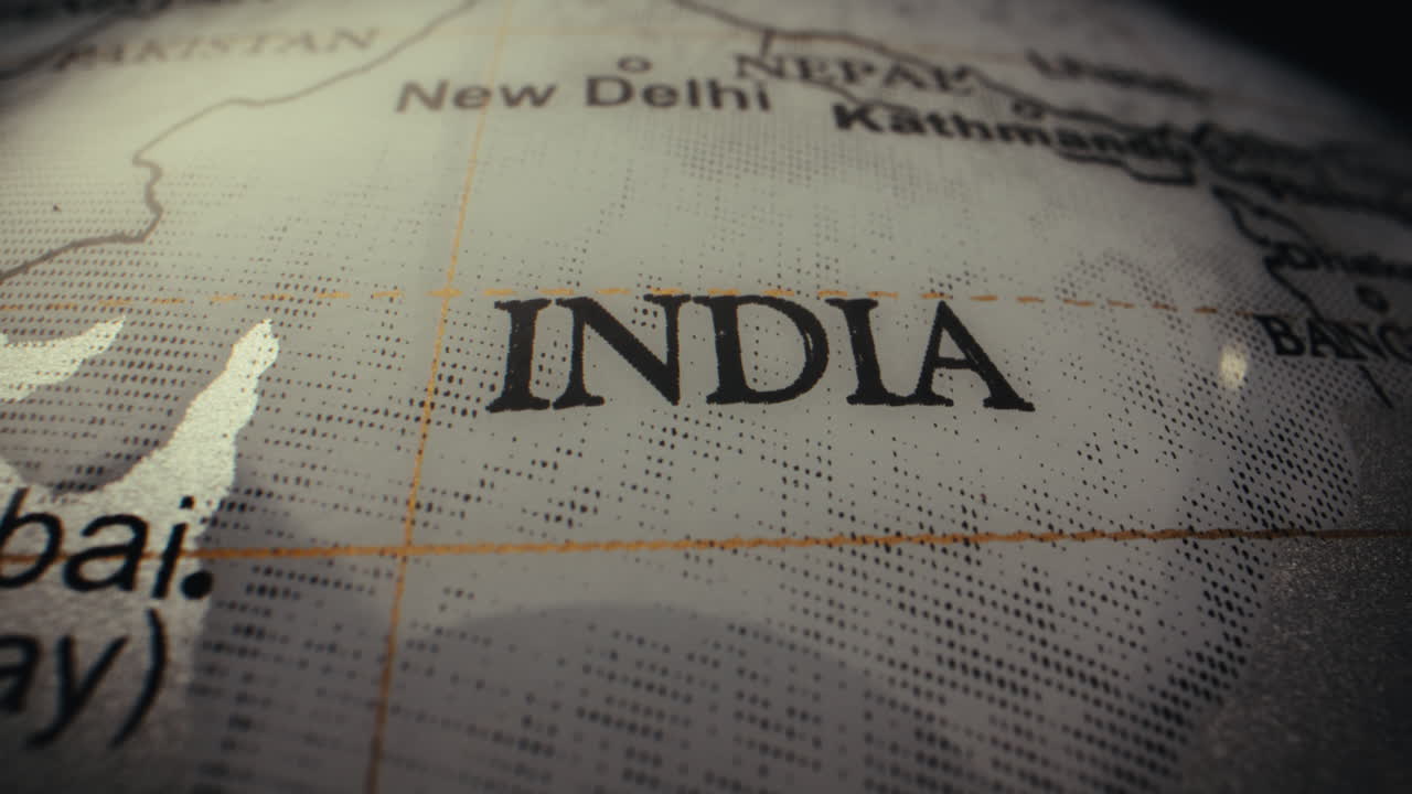 Close-up of an India map on a globe