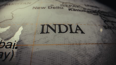 close-up of an india map on a globe