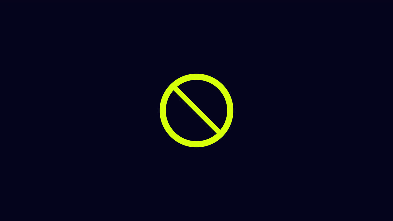 Cartello di divieto giallo neon su sfondo scuro
