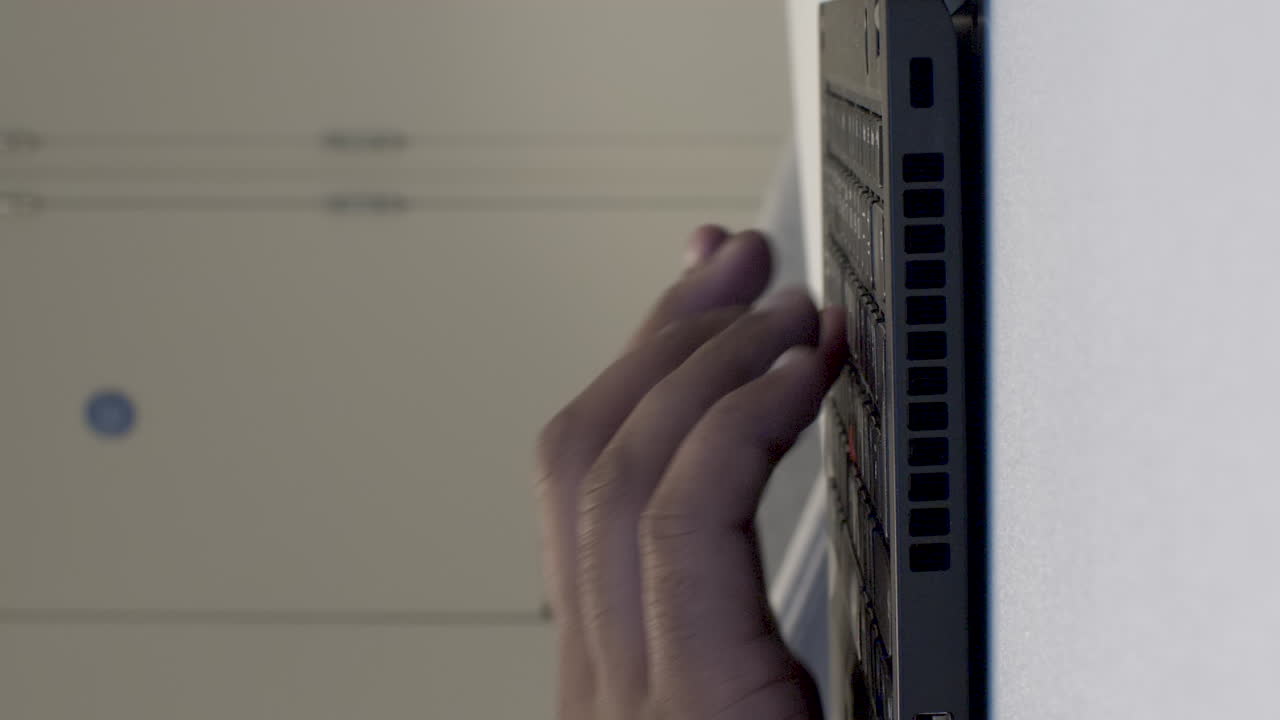Close-up of Hands Typing on a Laptop Keyboard Against a Wall