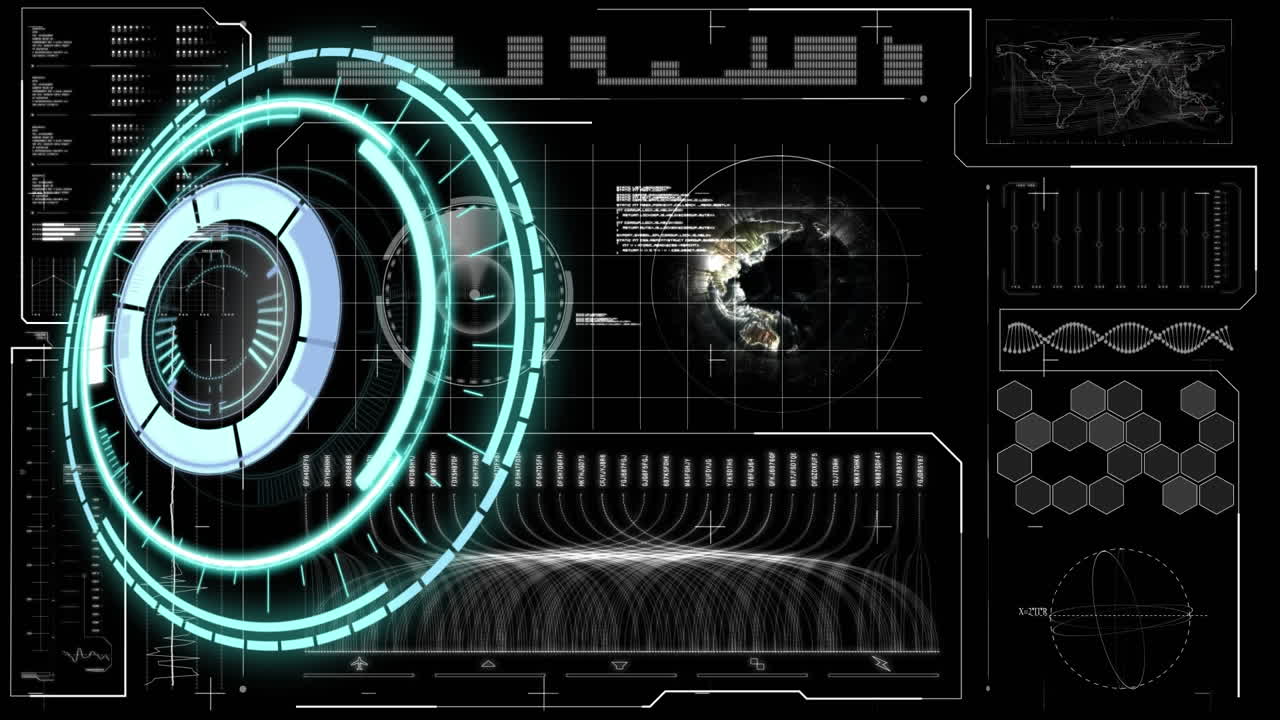 animación del escaneo del alcance y el procesamiento de datos sobre fondo negro