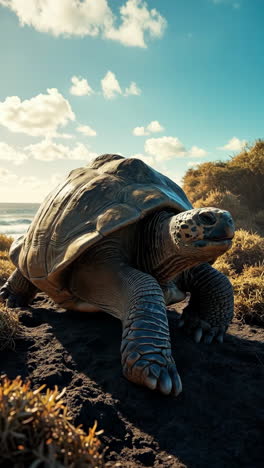 Giant Tortoise on a Coastal Landscape