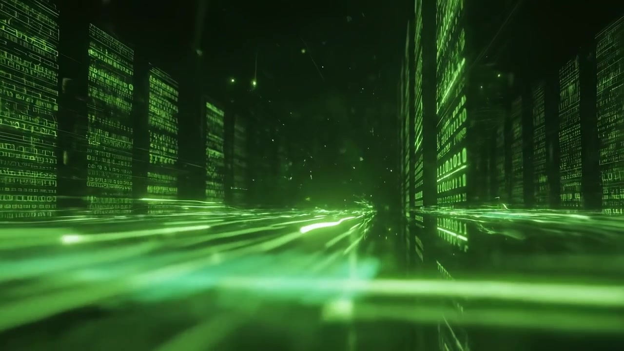 Abstrakt digital datastrøm i grønt cyberspace