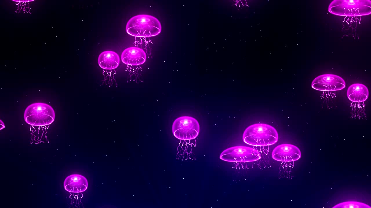 Jellyfish Illuminated With Color Light In The Underwater, CG Animation, Loop