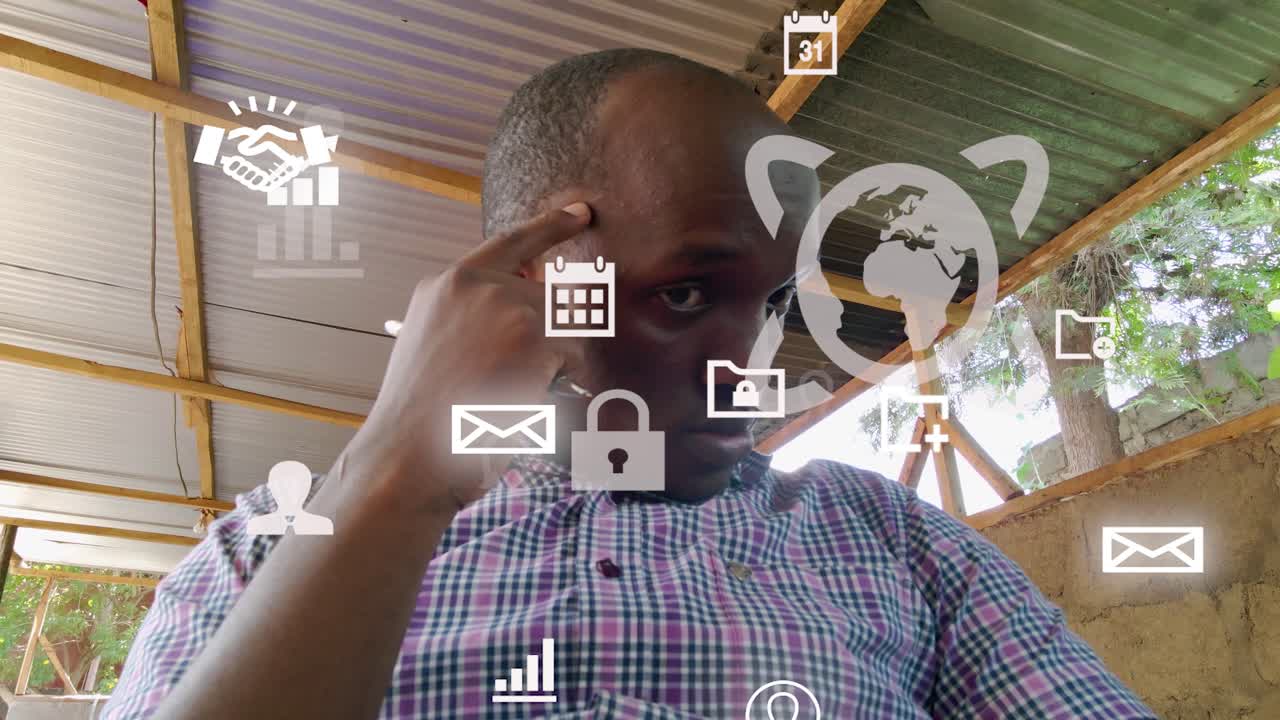 diseño gráfico futurista de un hombre que usa el teléfono