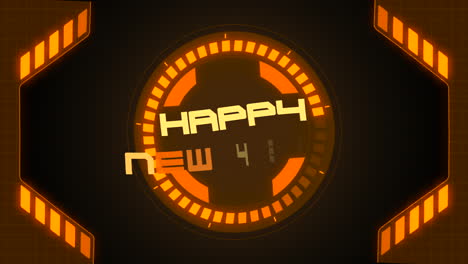 Digital-Happy-New-Year-text-on-computer-screen-with-HUD-elements