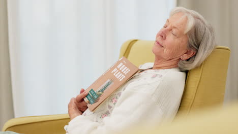 Relax,-book-and-senior-woman-sleeping