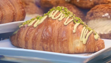 close up of a delicious pistachio croissant