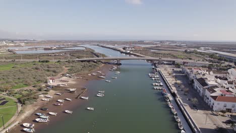 aerial over boats moored in gilão river delta tavira algarve portugal