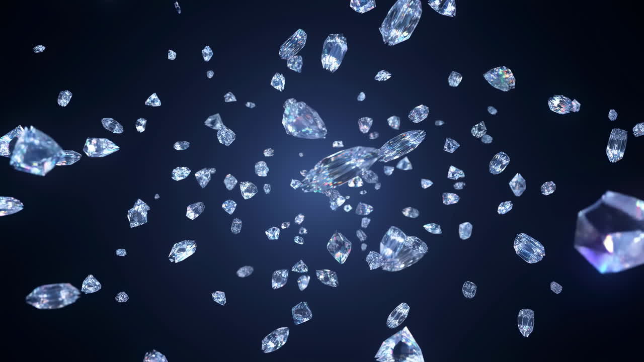 Numerous Brilliant Diamonds Floating and Sparkling Against a Dark Background