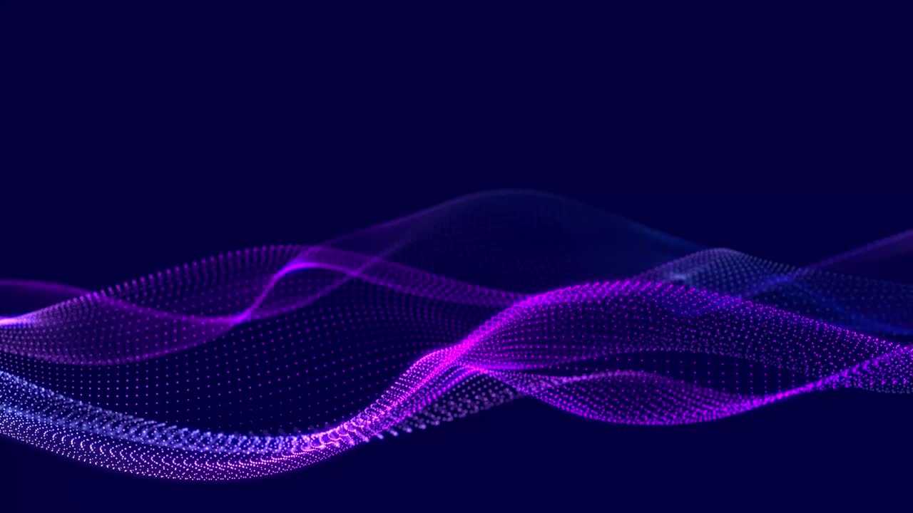 Dynamic wave with many dots. Abstract motion background of colored dots. Technology or science. 3d rendering Seamless loop. 4K