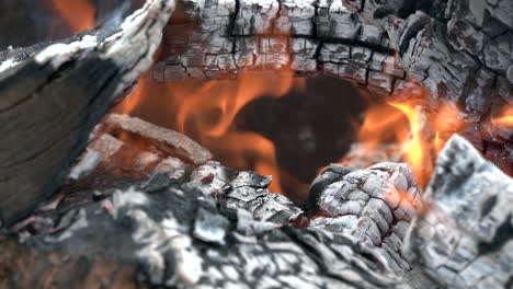 The-flames-of-a-fire-in-a-fire-pit-burning-the-wood-in-the-campfire