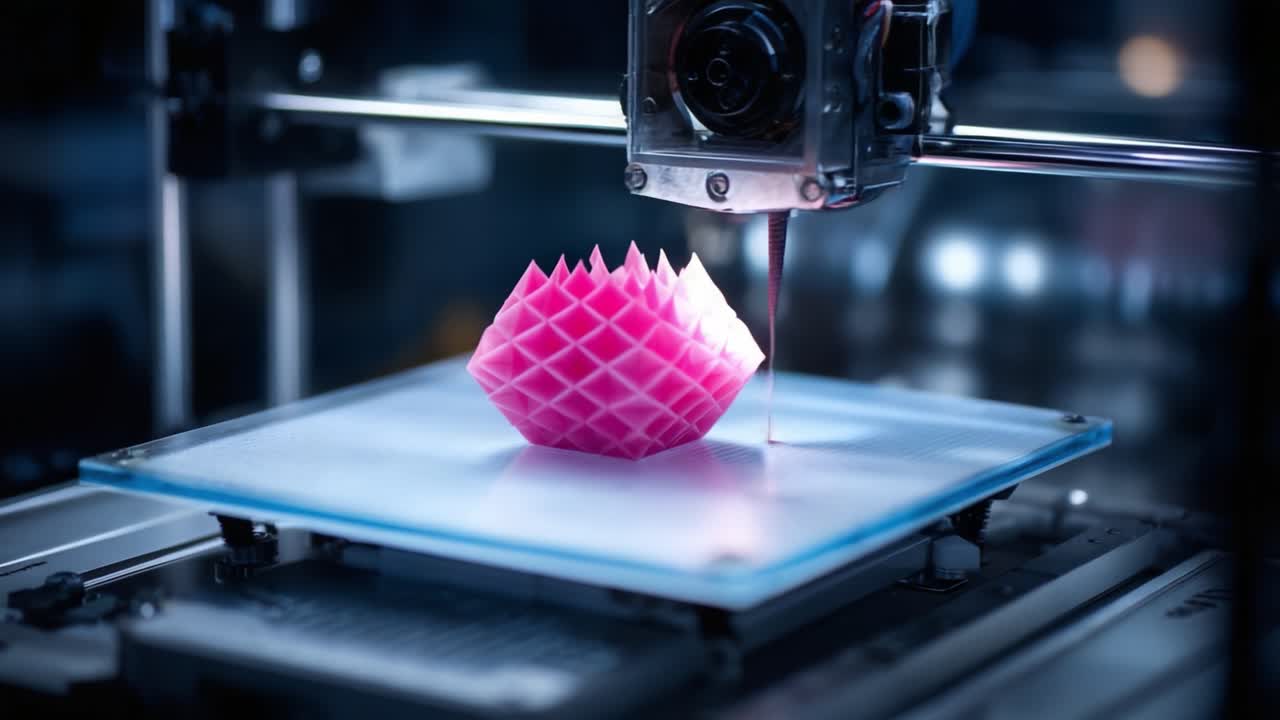 Captivating Pink 3D-Printed Object in Precision Printing Process: A Closer Look at the Intricate Layers and Fine Details Emerging from the Printer's Nozzle