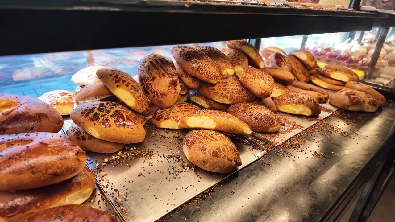 Freshly Baked Turkish Pastries Displayed in Bakery Showcase