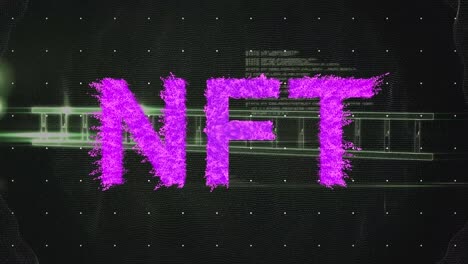 Animation-of-data-processing-and-nft-text-over-black-background