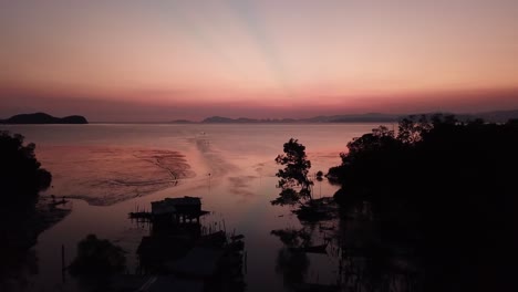 Aerial-view-Silhouette-at-fishing-village