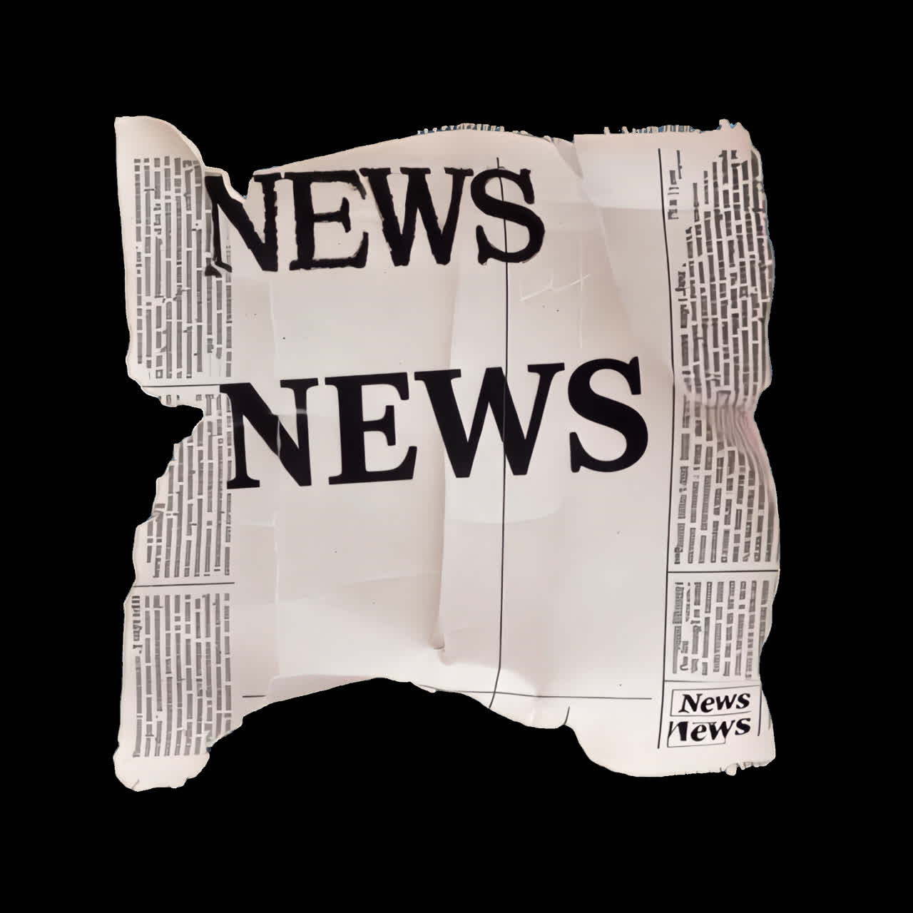 Torn newspaper headline animation isolated asset, transparent 4K video, alpha channel, ProRes 4444