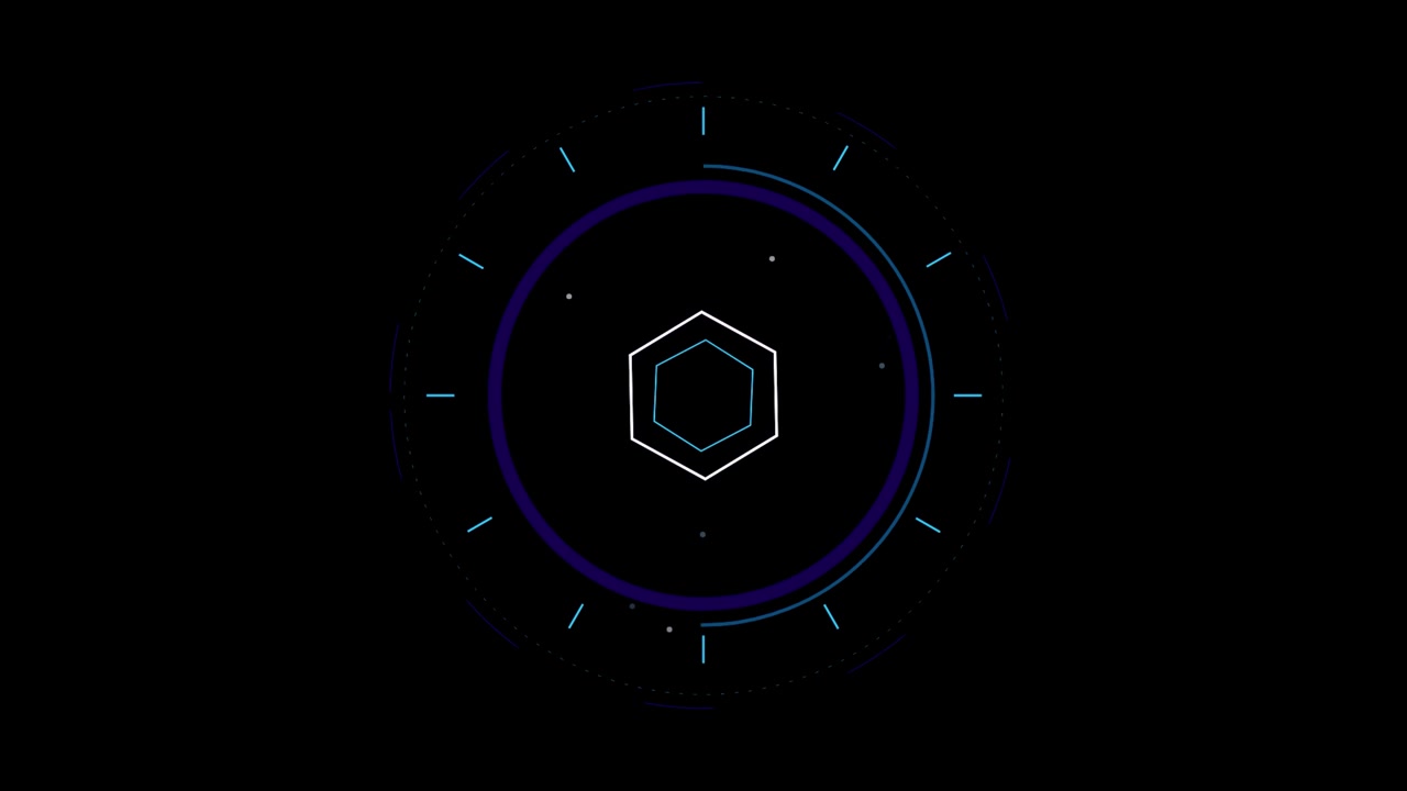 Futuristic Digital HUD Interface with Rotating Hexagon
