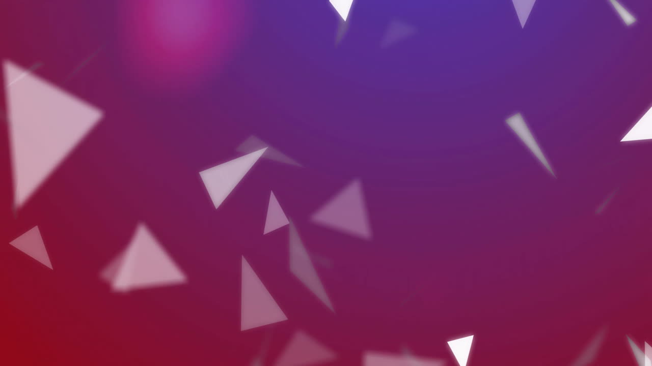 Floating white triangles with animation over vibrant red and purple background