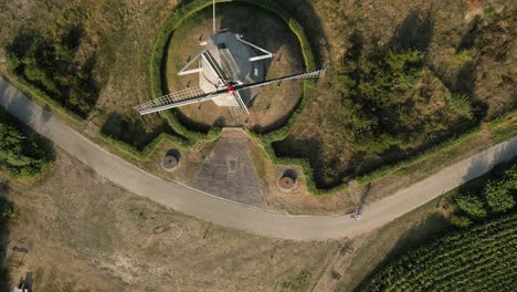 aerial view of a windmill and surrounding area