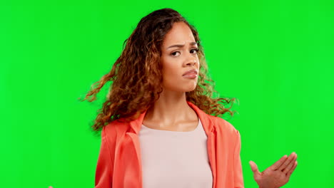 stop, no and hand gesture with a woman on a green