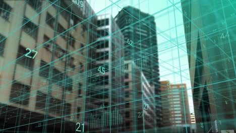 animación del procesamiento de datos financieros sobre el paisaje urbano