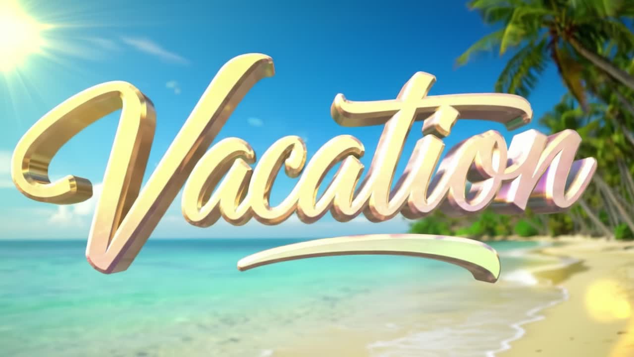 A vibrant beach setting featuring soft sand, clear water, and lush palm trees. Sunlight sparkles on the waves as people relax and enjoy their seaside getaway.