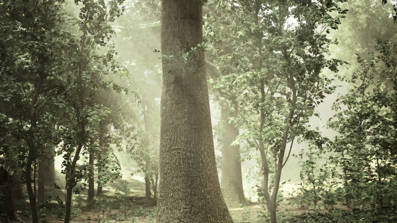 Majestic tall tree surrounded by lush greenery in a serene forest