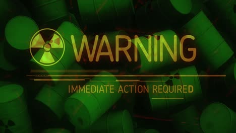 Animation-of-nuclear-symbol-and-warning-text-over-nuclear-barrels