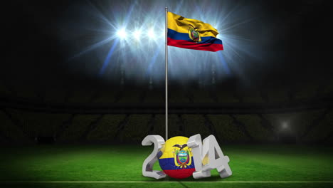 bandera nacional del ecuador ondeando en el campo de fútbol con mensaje