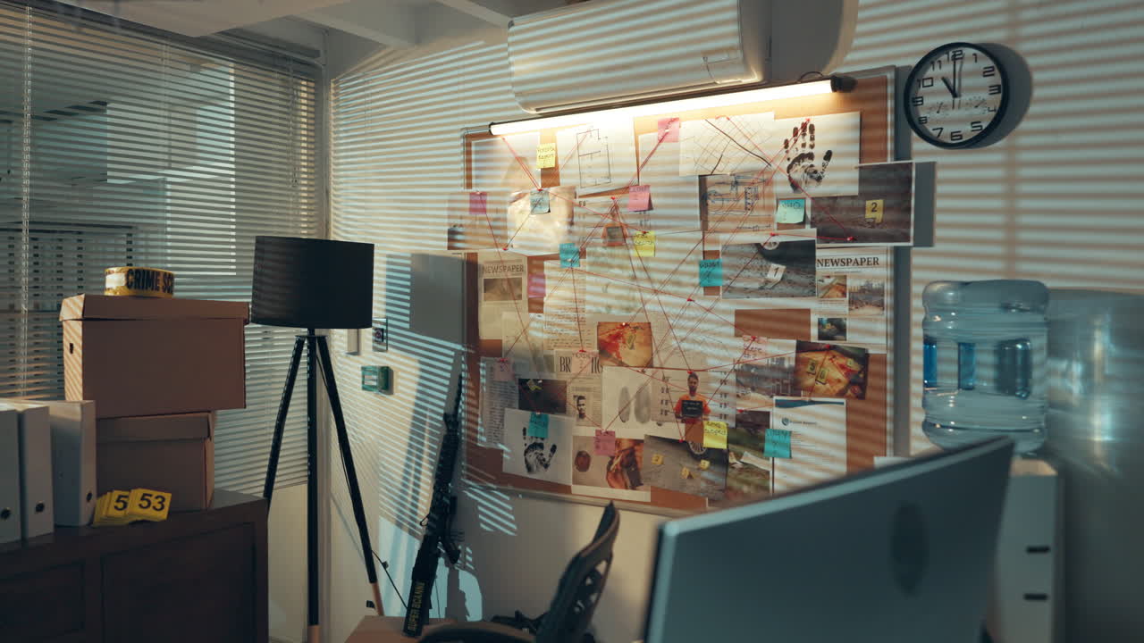 Crime Investigation Board with Evidence and Clues