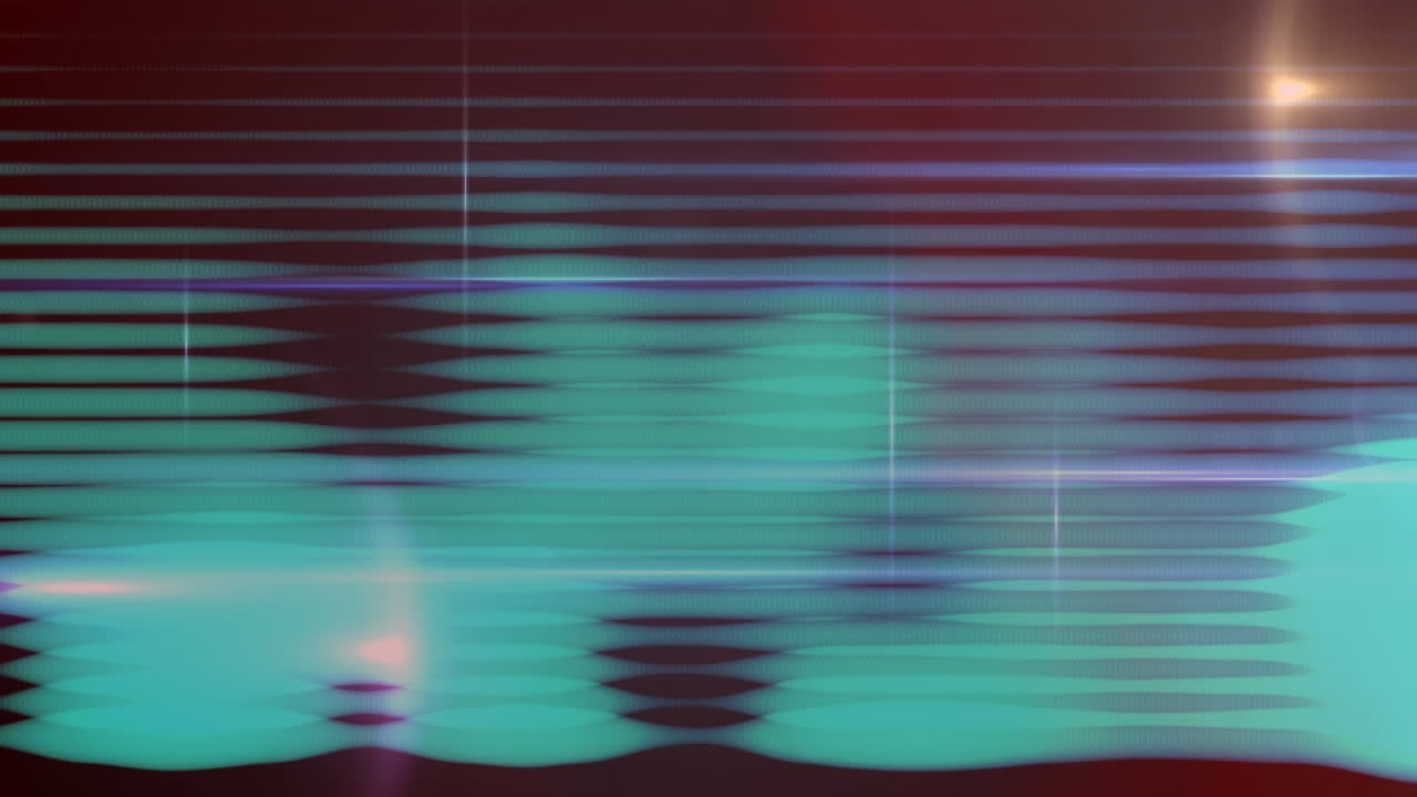 Animation of moving lights and glowing blue lines and shapes moving over black background