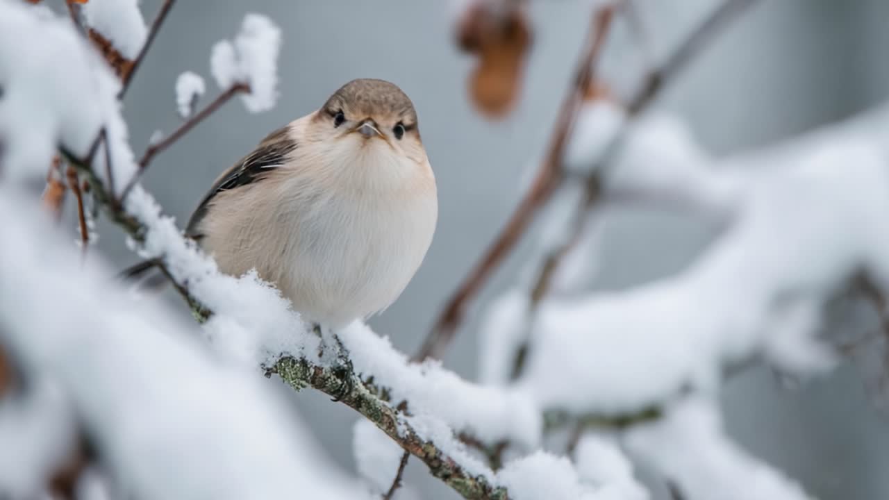 Captivating Close-up of a Beautiful Bird Amidst a Snowy Landscape, Showcasing Nature's Tranquility and the Delicate Details of Winter Wildlife
