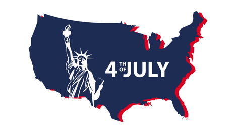 happy independence day usa lettering in map with liberty statue