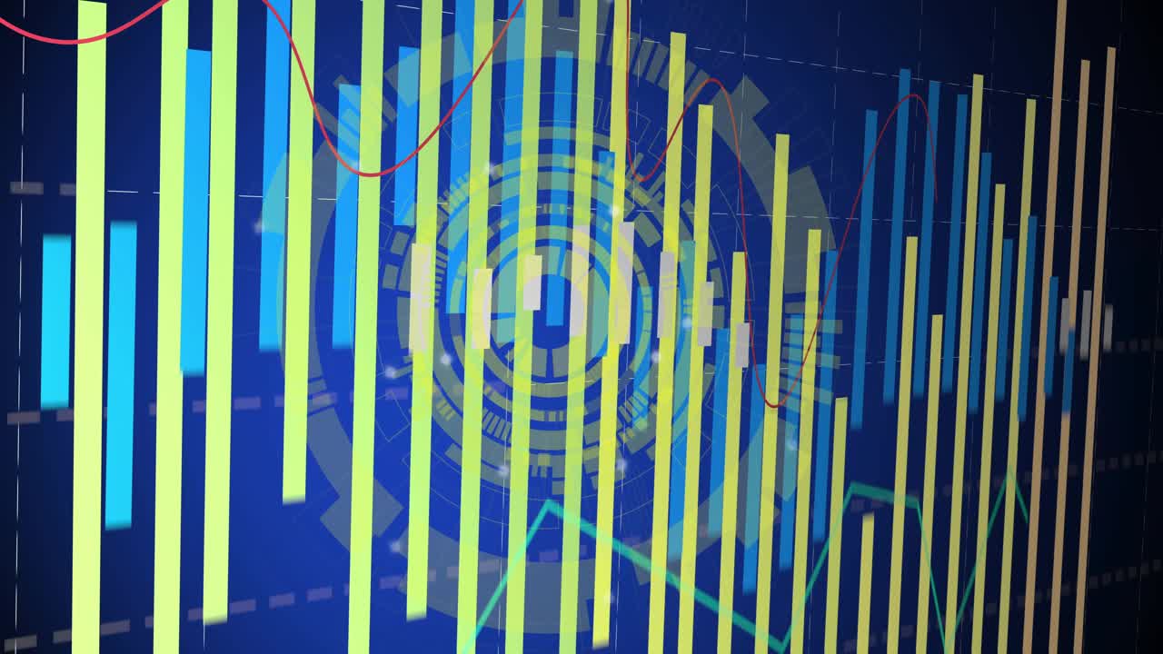 On data update, vertical bars growing and shifting right as HUD rings fading, visualizing trends