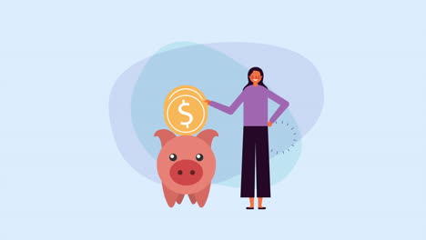 young businesswoman with piggy savings money