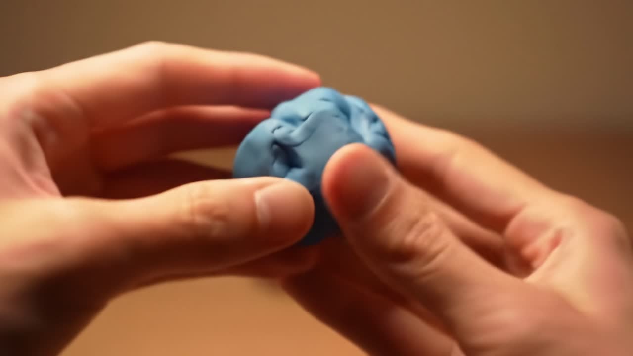 Hands Molding Blue Clay Into Various Shapes for Creative Art Project in a Well-Lit Workspace
