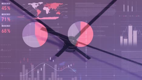 Zusammengesetztes-Video-Der-Statistischen-Datenverarbeitung-Vor-Nahaufnahme-Einer-Tickenden-Uhr