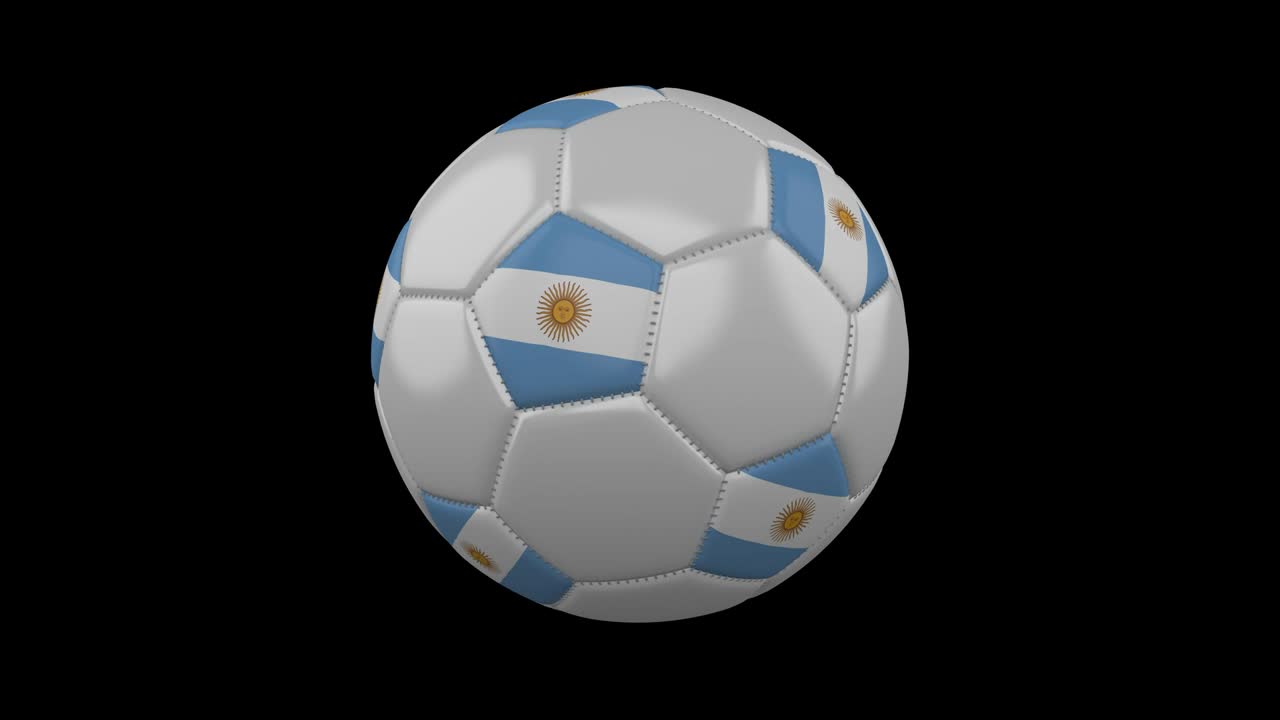 pelota de fútbol con bandera argentina, bucle, 4k alfa