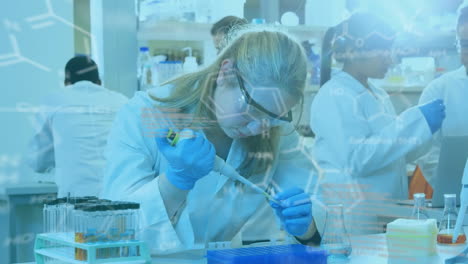 estructura molecular y procesamiento de datos contra un grupo de científicos que trabajan en el laboratorio