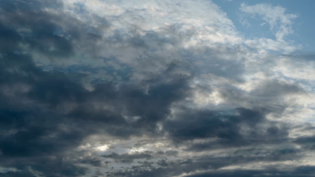 nubes sin costuras dramático uhd lapso de tiempo de nimbostratus gris nubes en bucle continuo de derecha a izquierda cubriendo el sol